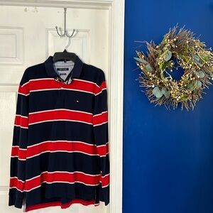 Men’s Tommy Hilfiger Blue & Red Striped Classic Fit Long Sleeve Pullover Size L